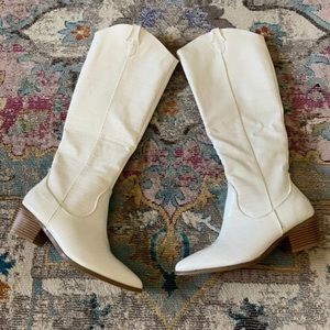 White Western Knee High Boots